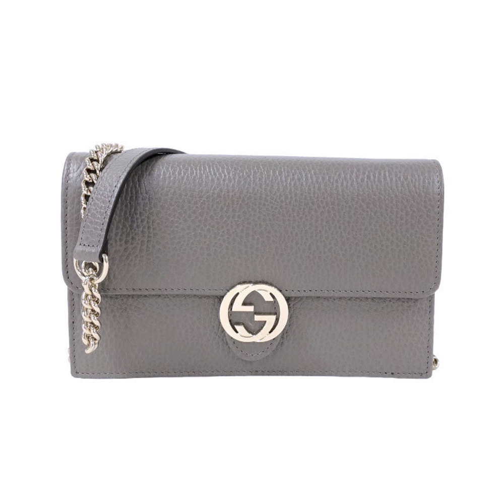 Gucci Interlocking G Chain Wallet Leather Shoulder Bag Gray